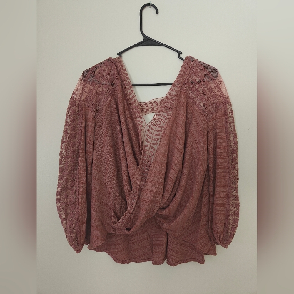 Free People Valley City Lace Mauve Pink Wrap Top Size Small